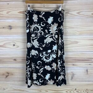 Croft & Barrow Skirt Women 12 Black Paisley Floral Midi A-Line Dark Boho Whimsy